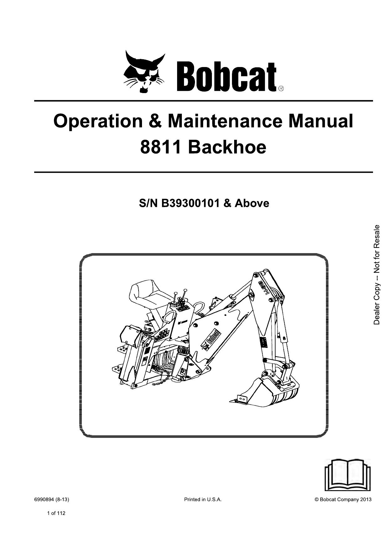 8811 BACKHOE Operation & Maintenance Manual Bobcat 3